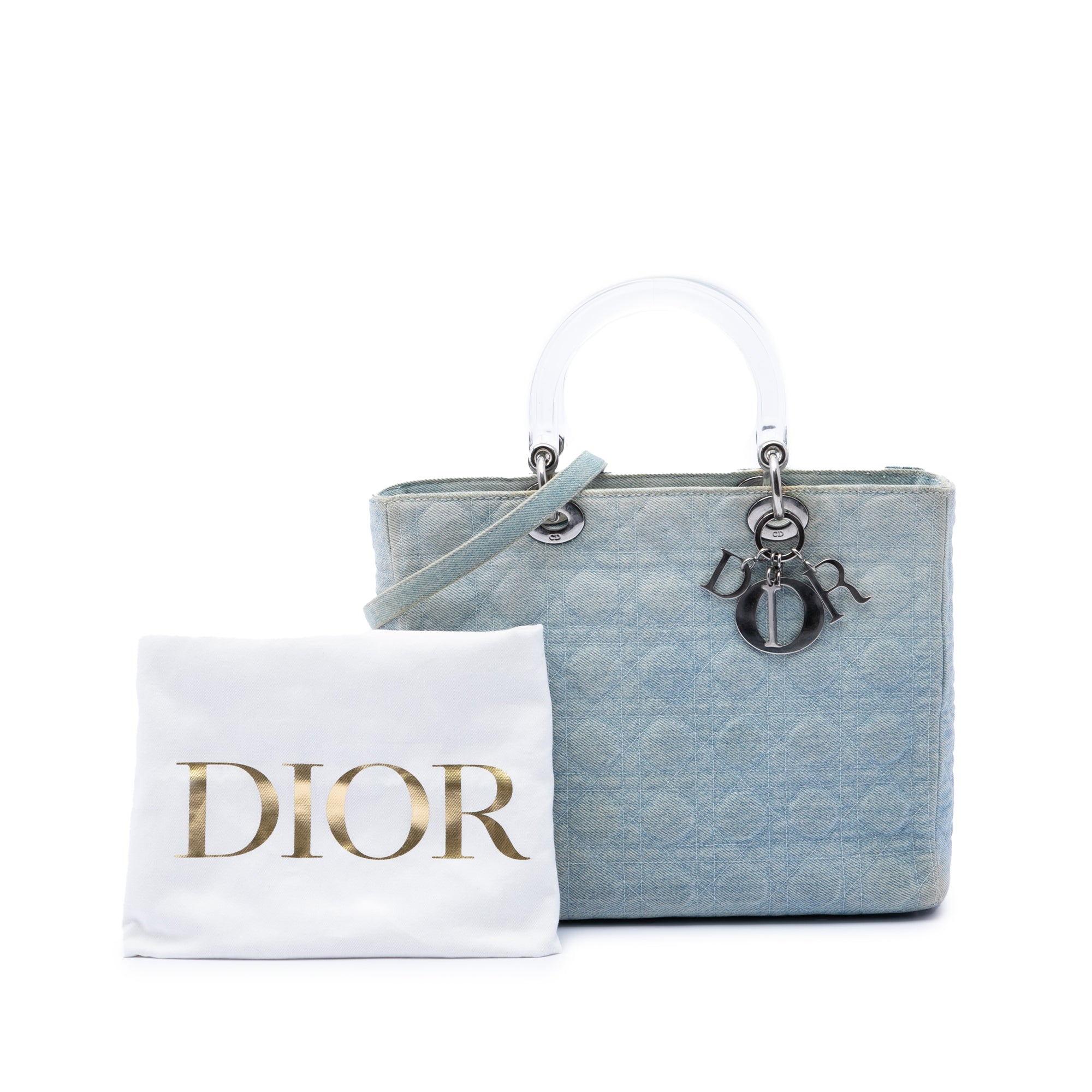 Large Denim Cannage Acrylic Handles Lady Dior - Image 7