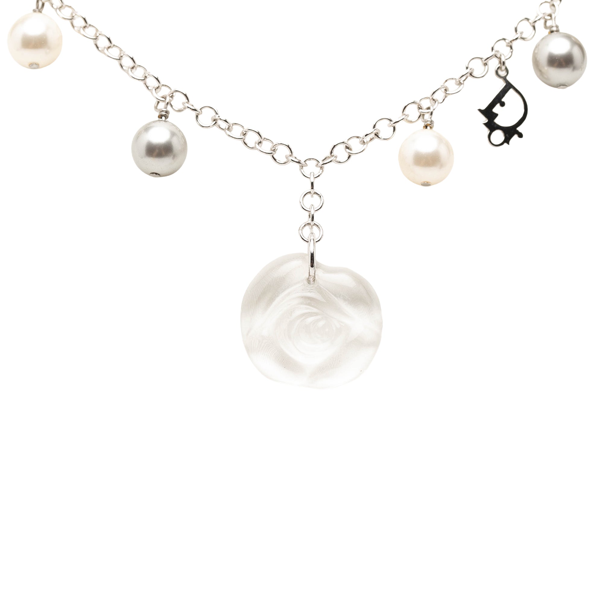 Brass Faux Pearl Rose Pendant Necklace - Image 1
