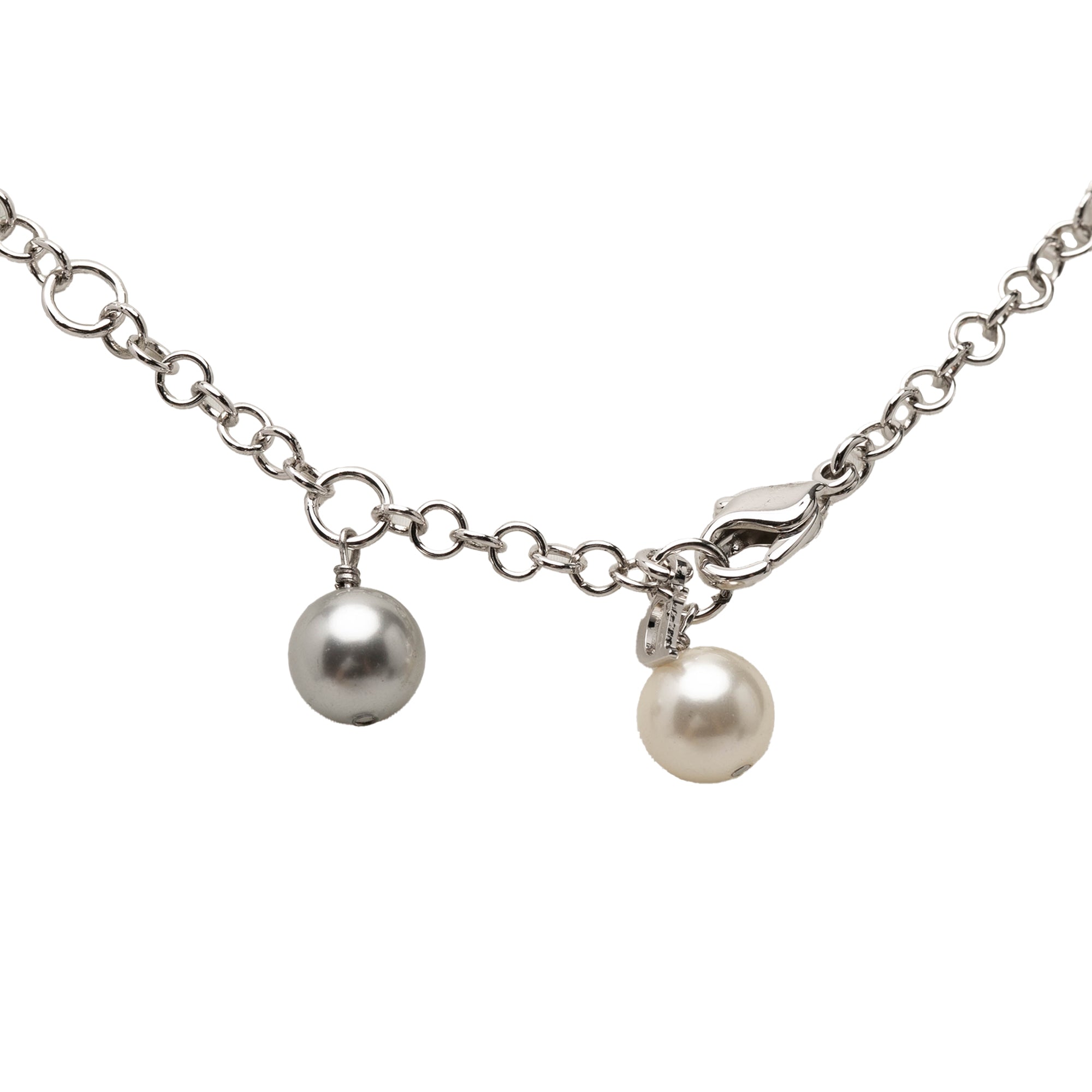 Brass Faux Pearl Rose Pendant Necklace - Image 3