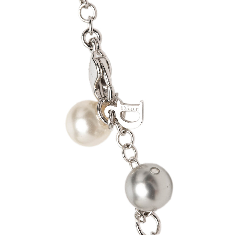 Brass Faux Pearl Rose Pendant Necklace - Image 4