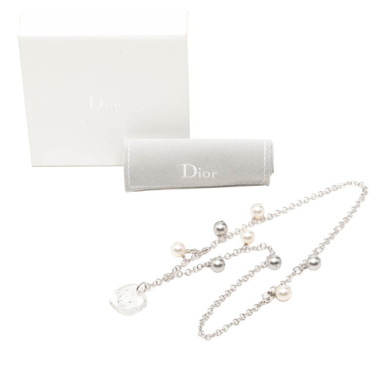 Brass Faux Pearl Rose Pendant Necklace - Image 5