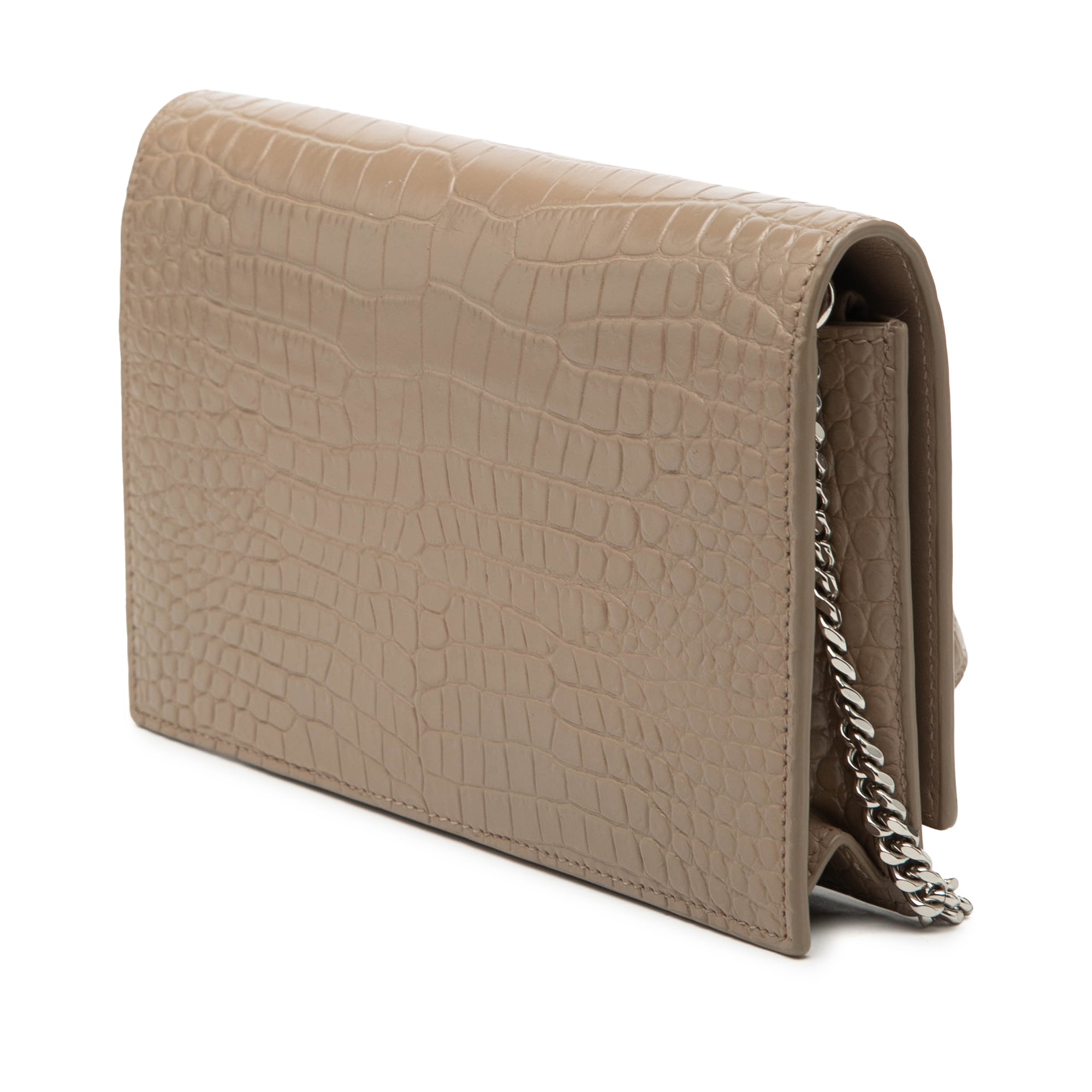 Small Croc Embossed Leather Monogram Kate Tassel Wallet on Chain - Image 2