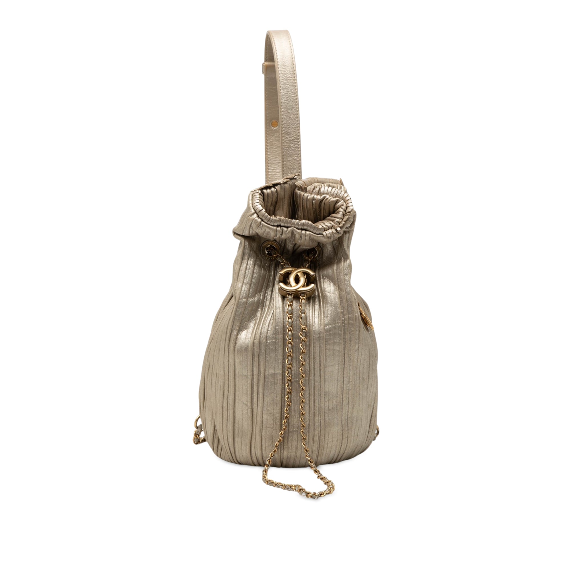 Small Metallic Calfskin Coco Pleats Drawstring Backpack - Image 1