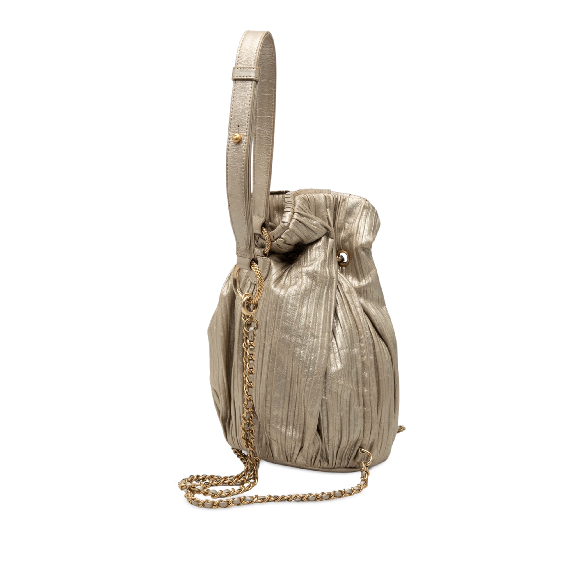 Small Metallic Calfskin Coco Pleats Drawstring Backpack - Image 2