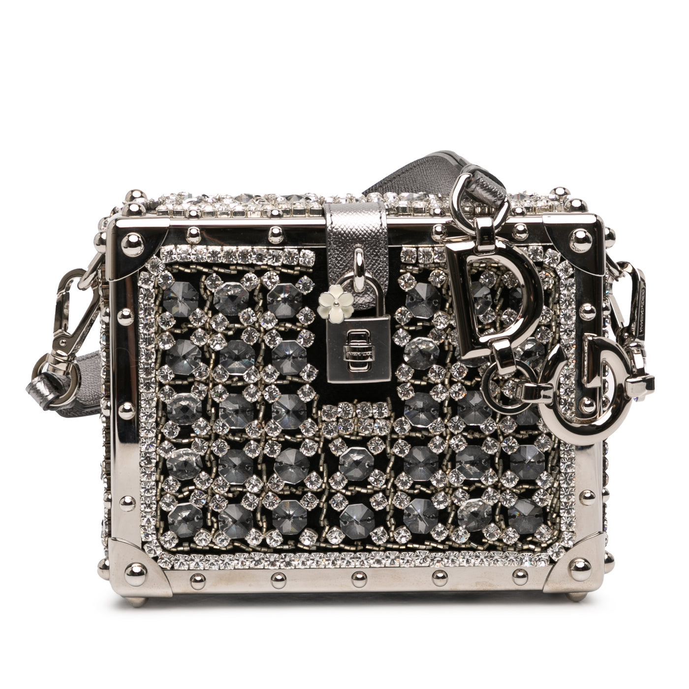 Rhinestone Embellished Jacquard Dolce Box Bag - Image 1