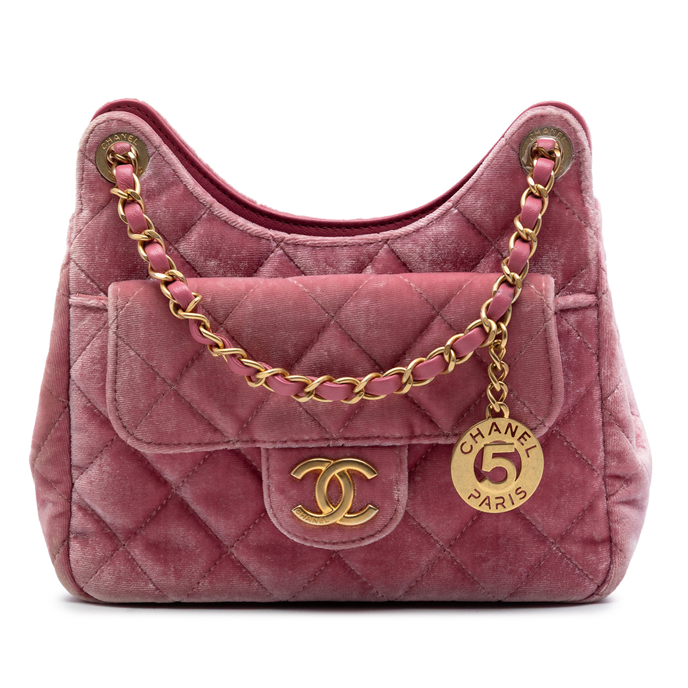 Small Quilted Velvet Wavy CC Hobo - Image 1