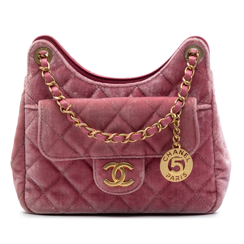 Small Quilted Velvet Wavy CC Hobo