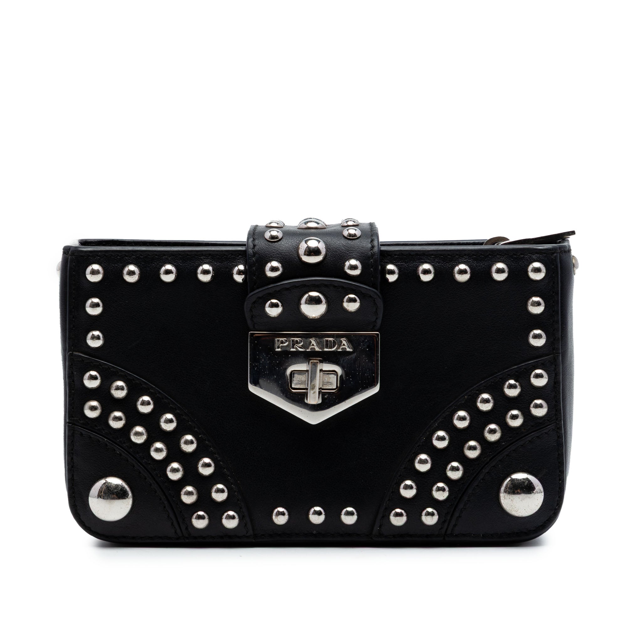 City Calfskin Studded Elektra Turn Lock Clutch - Image 1
