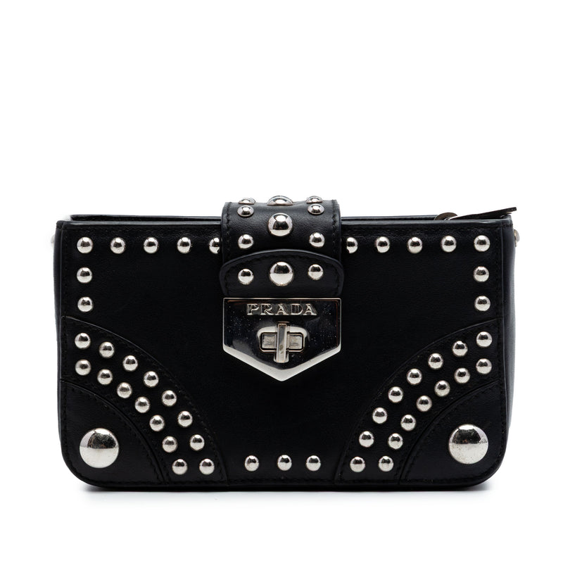 City Calfskin Studded Elektra Turn Lock Clutch
