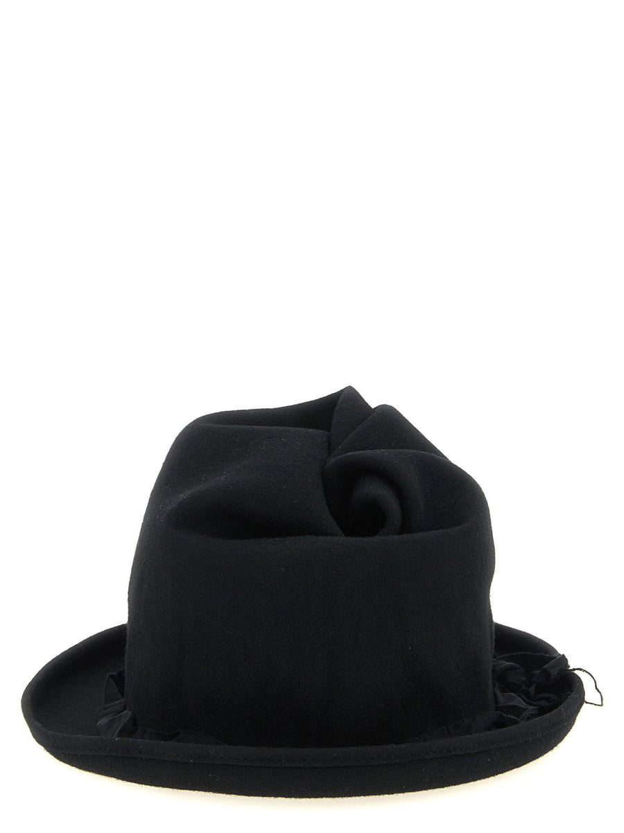 Yohji Yamamoto Sculptural Wool Felt Hat — Black Winter