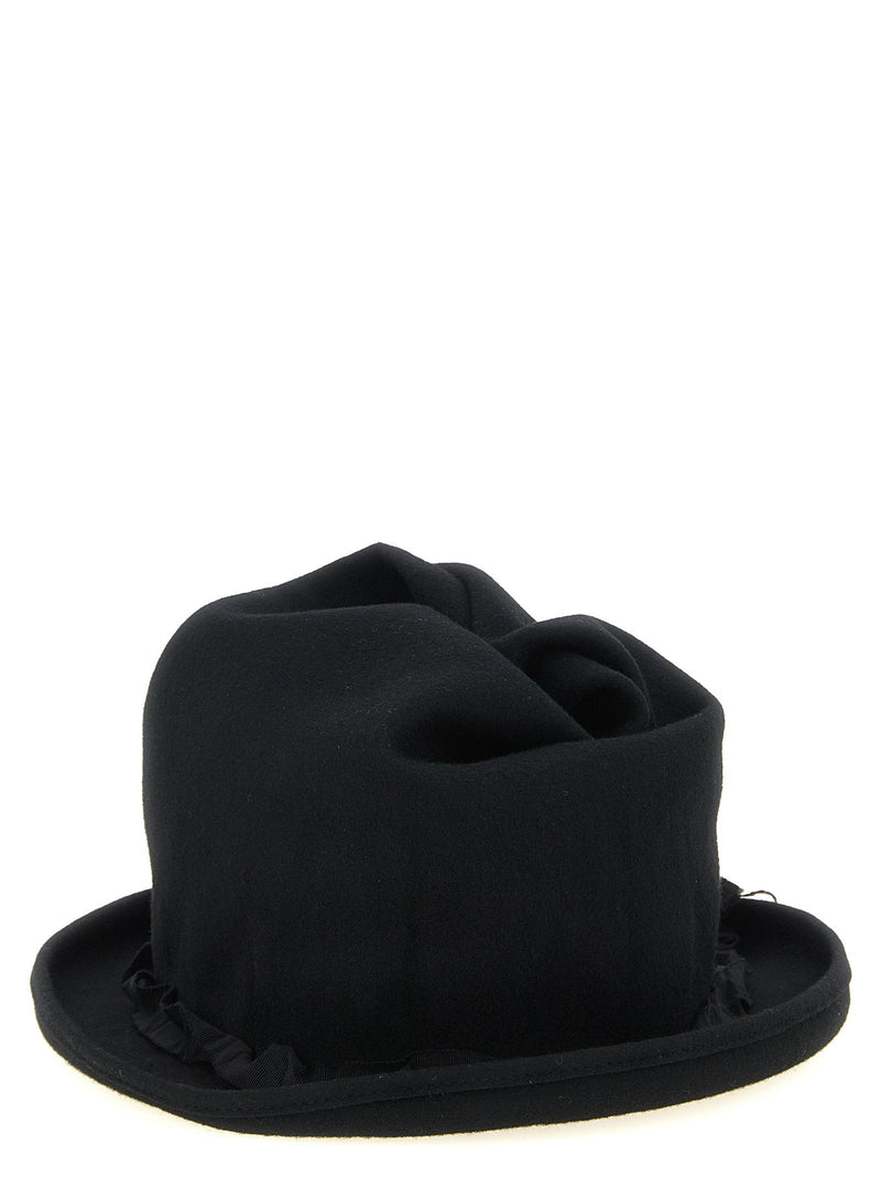 Yohji Yamamoto Sculptural Wool Felt Hat — Black Winter