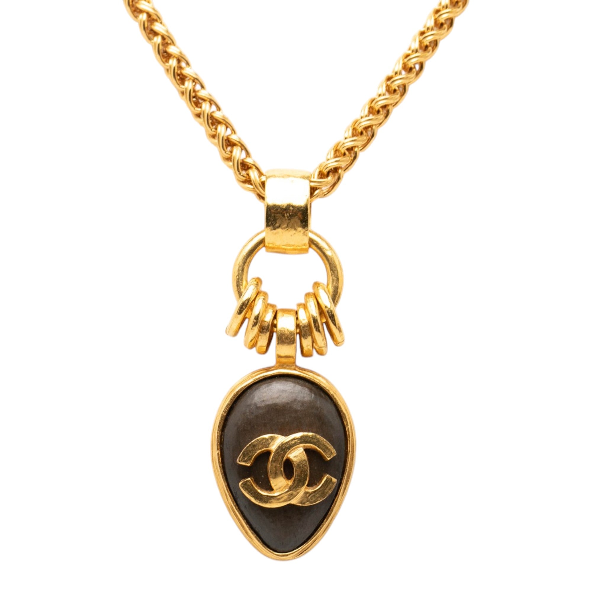 CC Gold Plated Wood Pendant Necklace - Image 2
