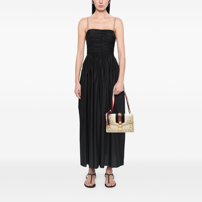 Small Studded and Pearl Embellished Calfskin Web Sylvie Satchel - Image 6