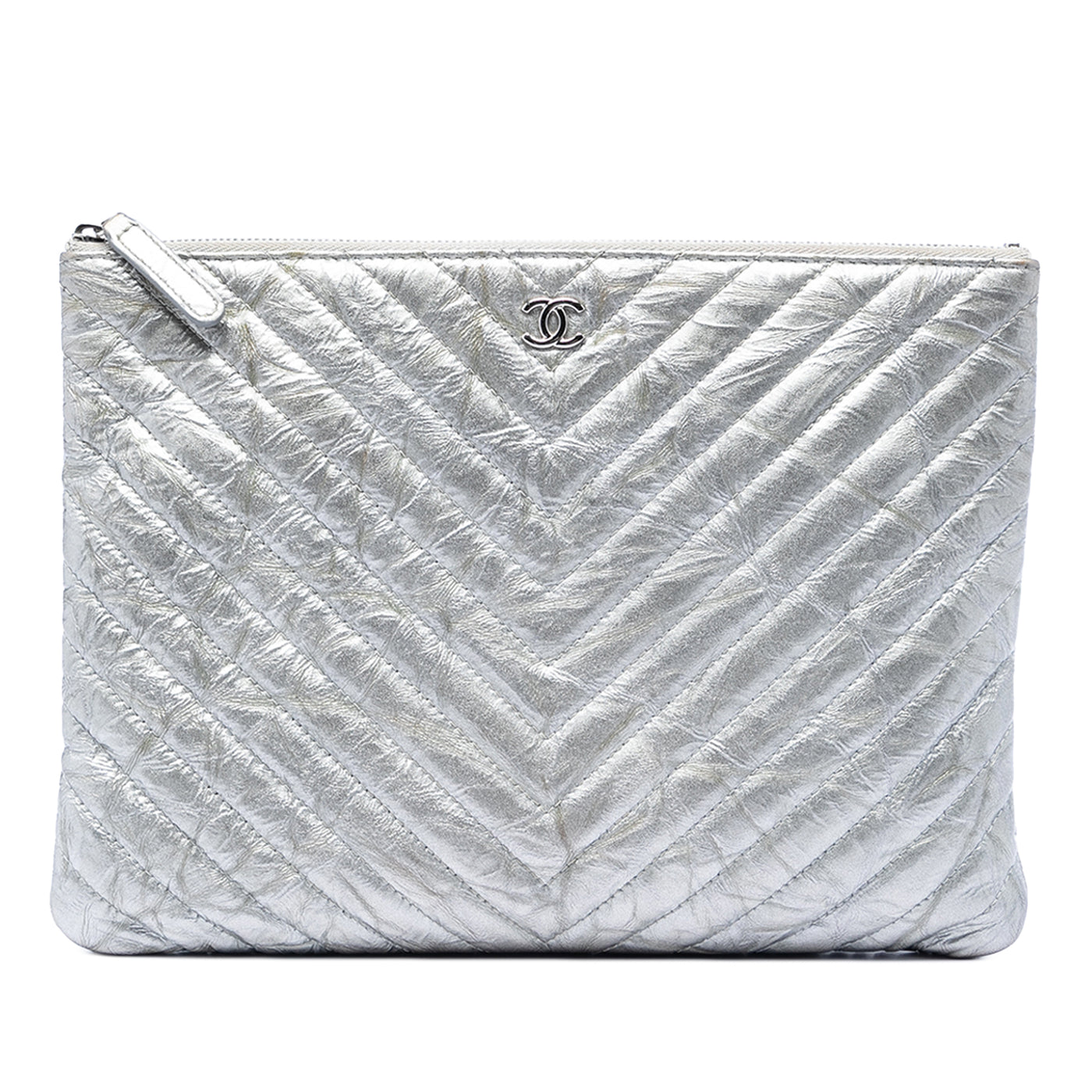 Medium Chevron Metallic Aged Calfskin O Case Clutch - Image 1