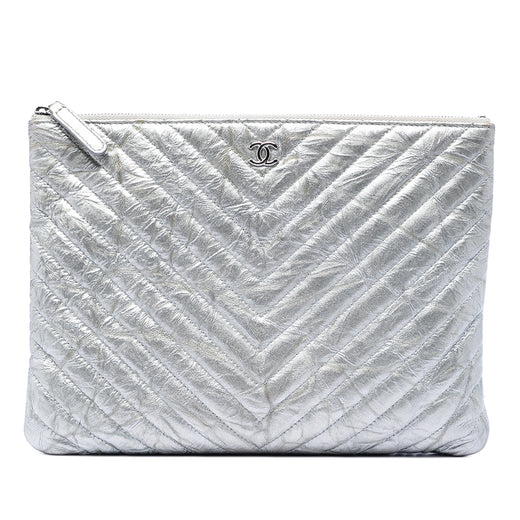 Medium Chevron Metallic Aged Calfskin O Case Clutch - Image 1