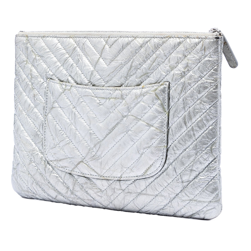 Medium Chevron Metallic Aged Calfskin O Case Clutch - Image 2
