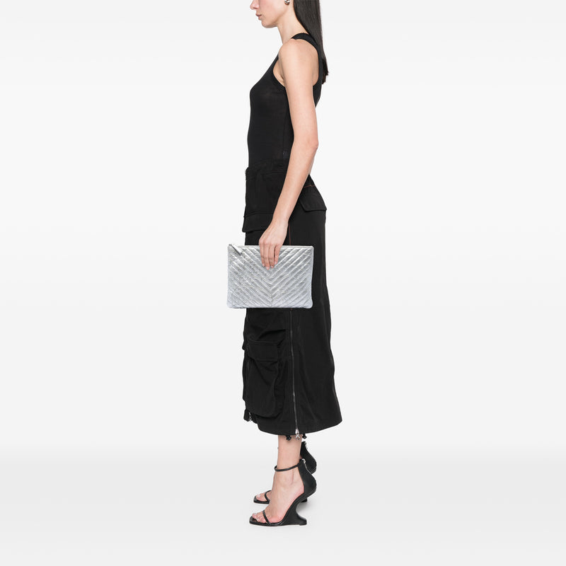 Medium Chevron Metallic Aged Calfskin O Case Clutch - Image 7