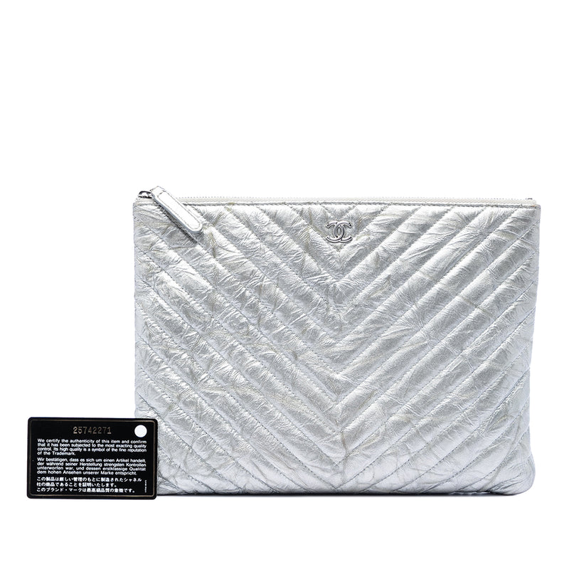 Medium Chevron Metallic Aged Calfskin O Case Clutch - Image 8