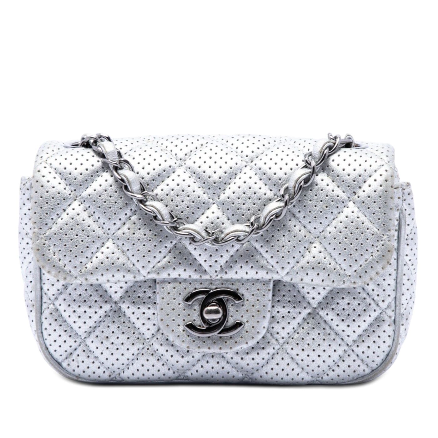 Mini Square Classic Perforated Lambskin Single Flap - Image 1