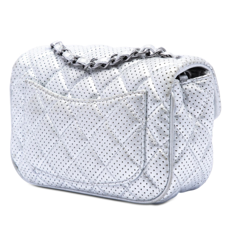Mini Square Classic Perforated Lambskin Single Flap - Image 2