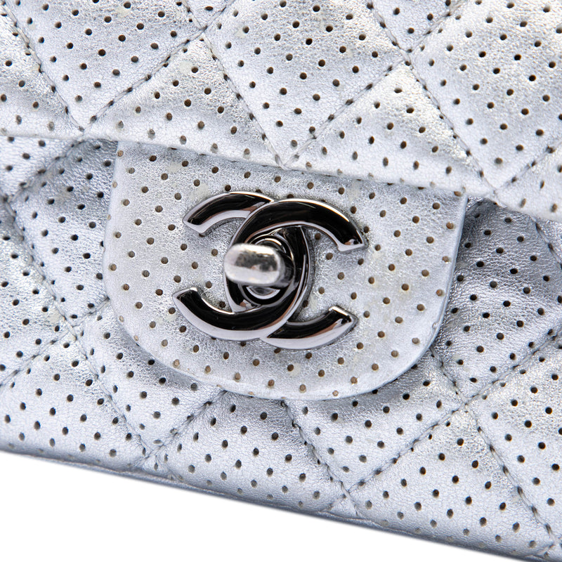 Mini Square Classic Perforated Lambskin Single Flap - Image 5