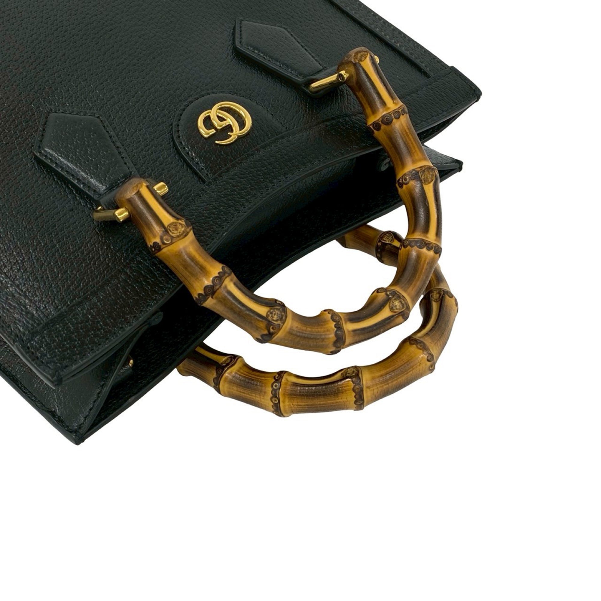 Medium Leather Bamboo Diana Satchel - Image 9