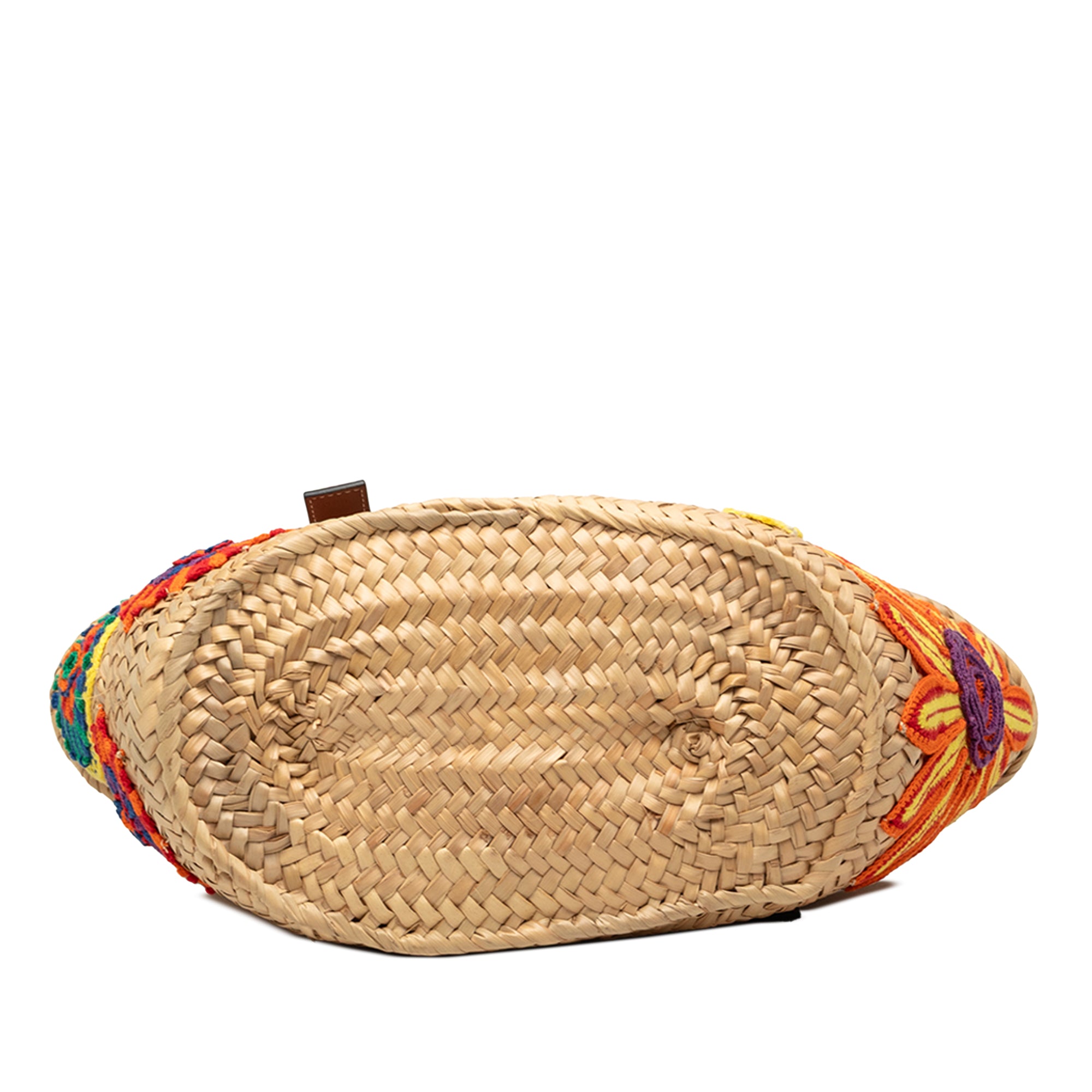 Medium Floral Embroidered Raffia Basket Tote - Image 3