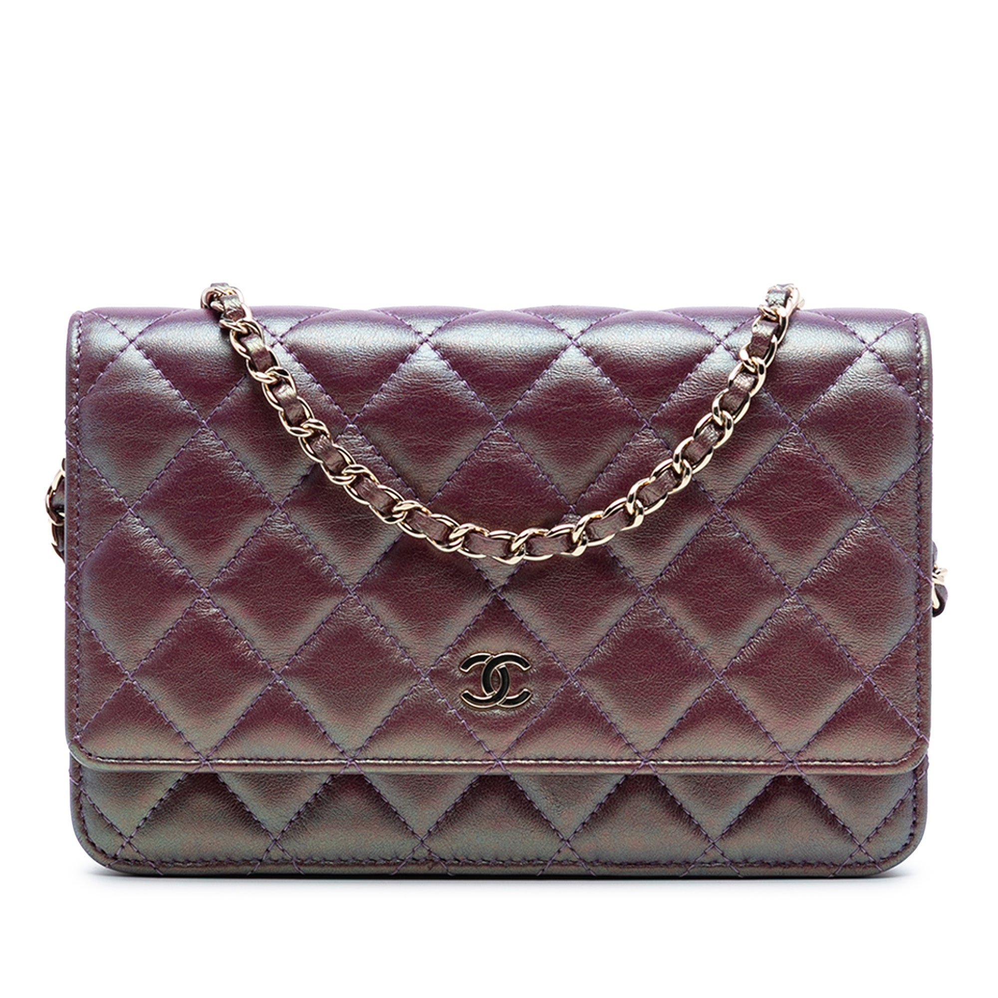 CC Quilted Iridescent Lambskin Wallet on Chain - Image 1