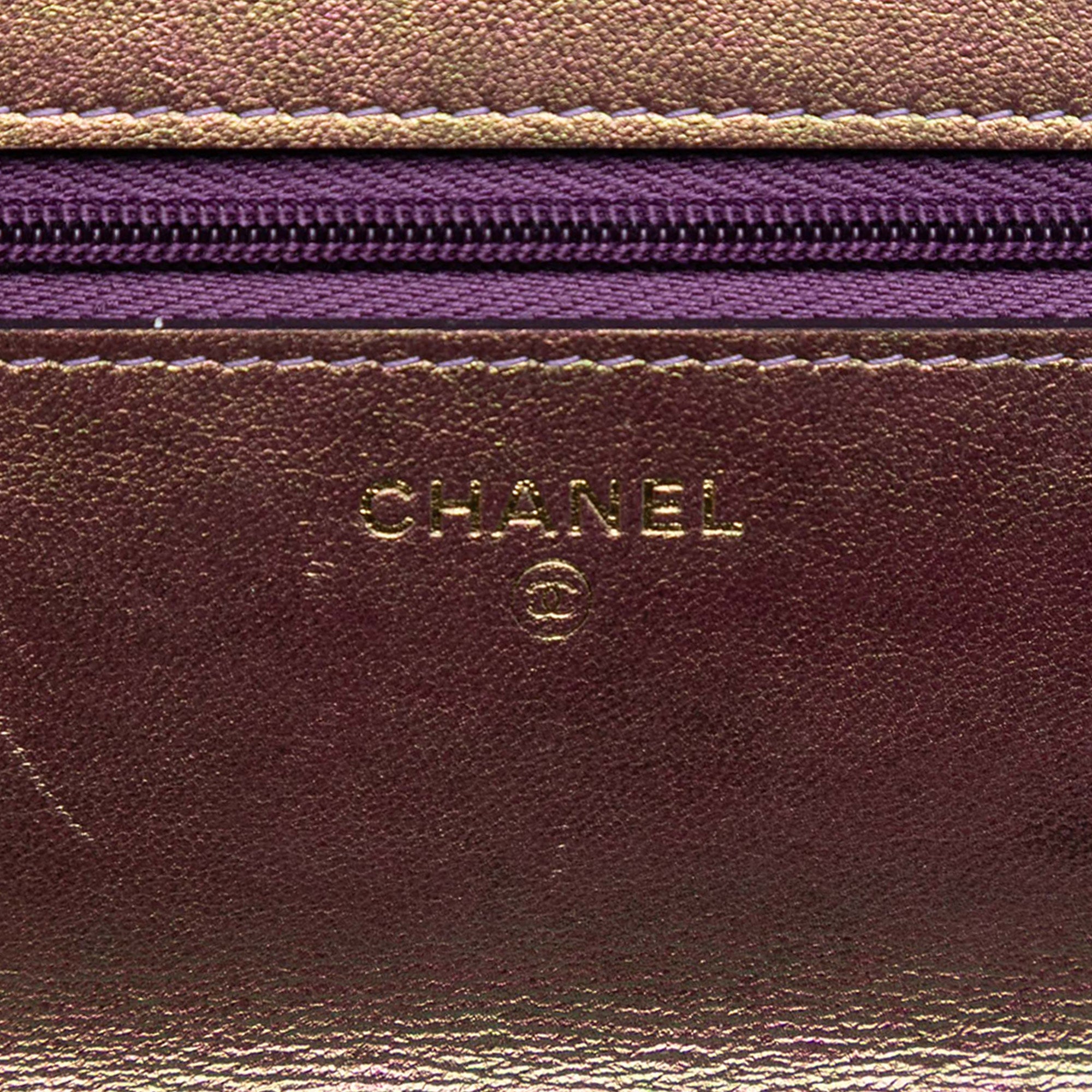 CC Quilted Iridescent Lambskin Wallet on Chain - Image 5