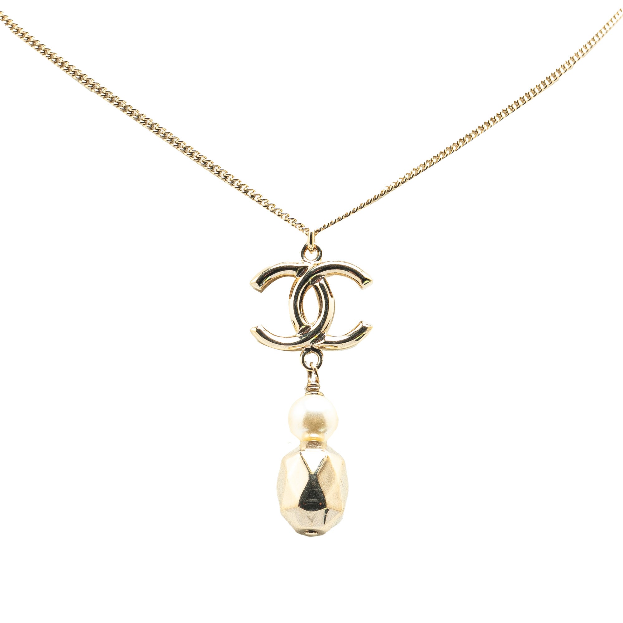 Gold Plated CC Faux Pearl Pendant Necklace - Image 1