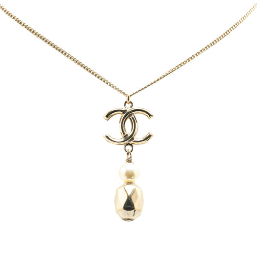 Gold Plated CC Faux Pearl Pendant Necklace - Image 1