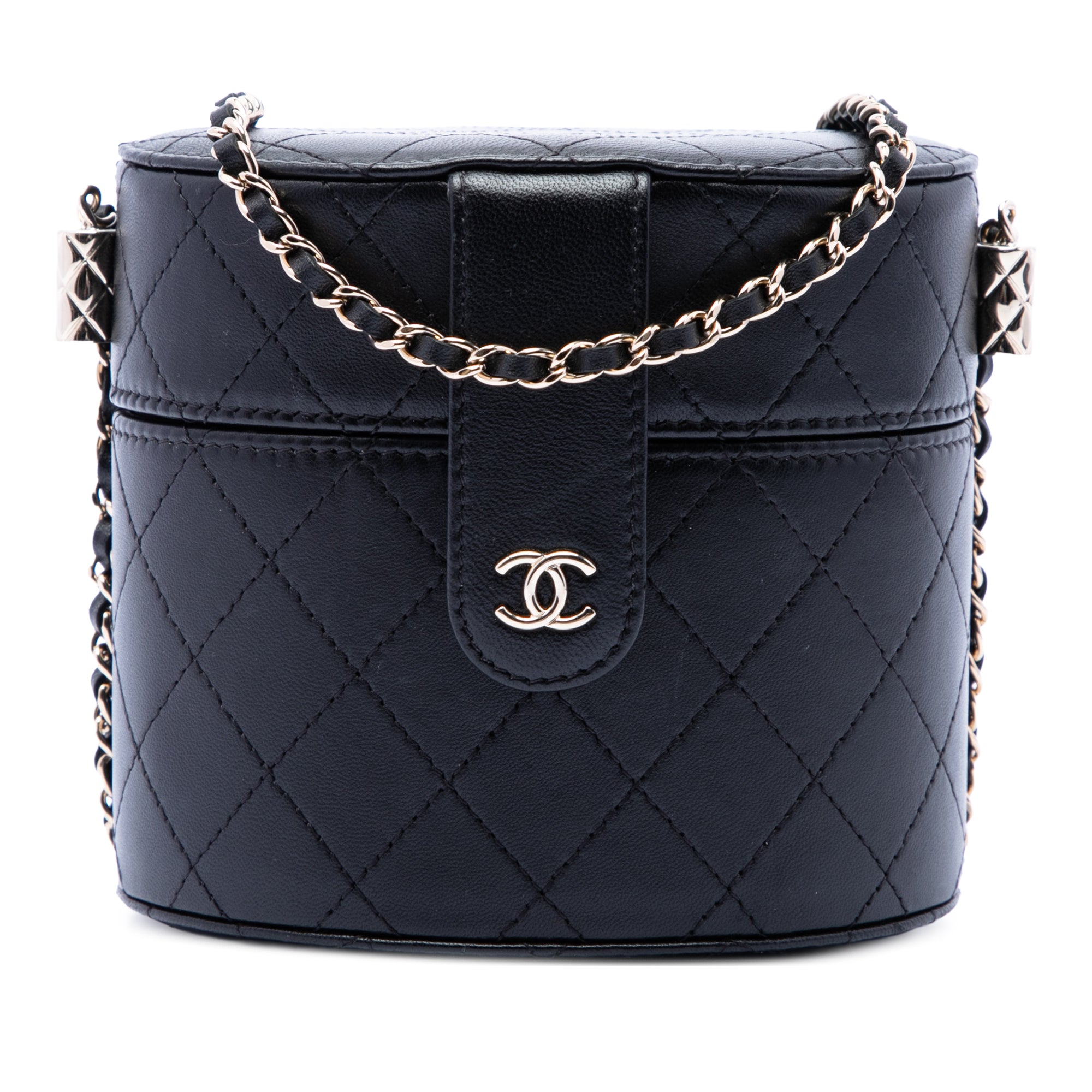 CC Quilted Lambskin Round Vanity Clutch With Chain - Image 1