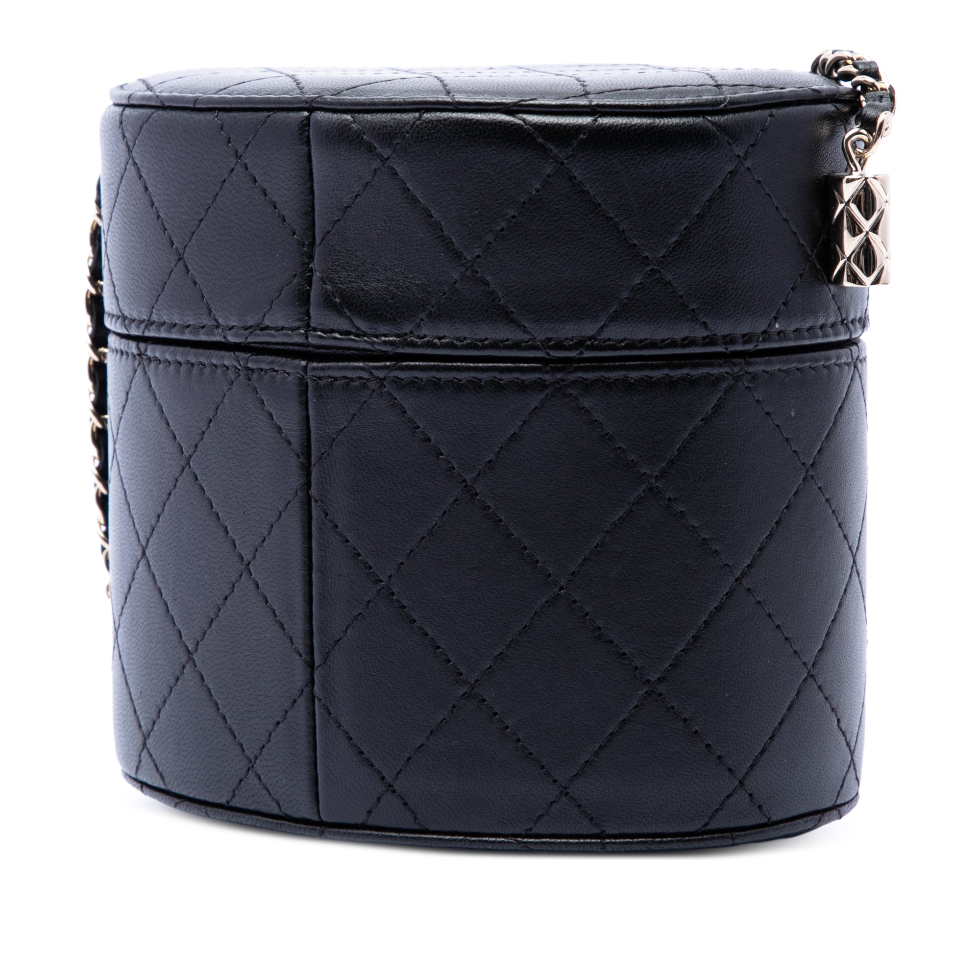 CC Quilted Lambskin Round Vanity Clutch With Chain - Image 2