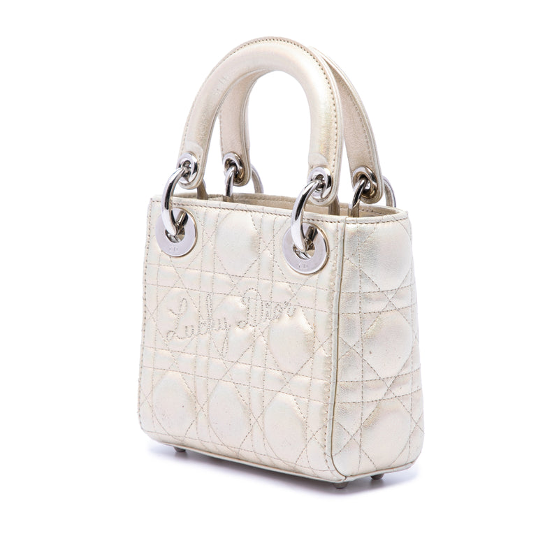 Micro Metallic Crinkled Calfskin Lucky Dior Cannage Lady Dior - Image 2