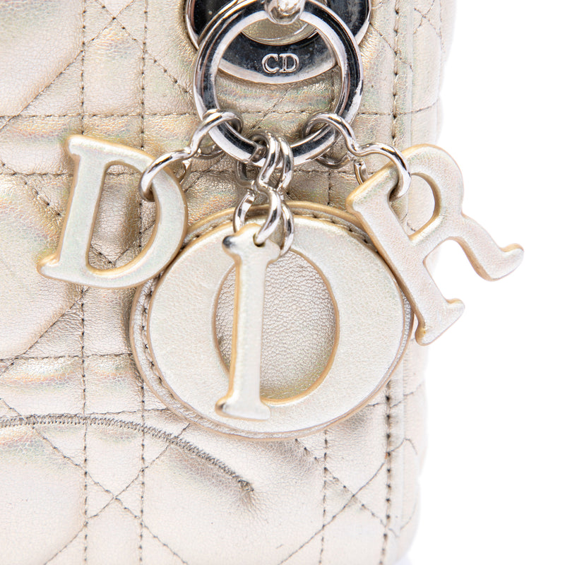 Micro Metallic Crinkled Calfskin Lucky Dior Cannage Lady Dior - Image 5