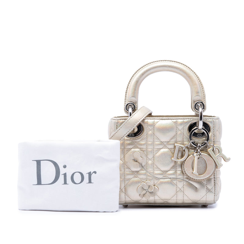 Micro Metallic Crinkled Calfskin Lucky Dior Cannage Lady Dior - Image 7