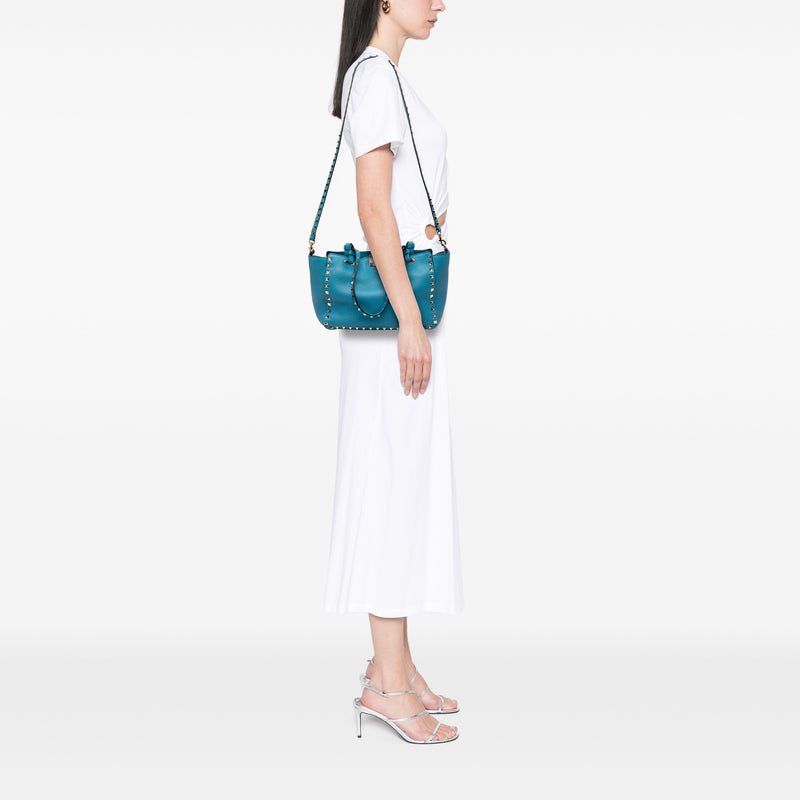 Small Grained Calfskin Rockstud Trapeze Satchel - Image 7