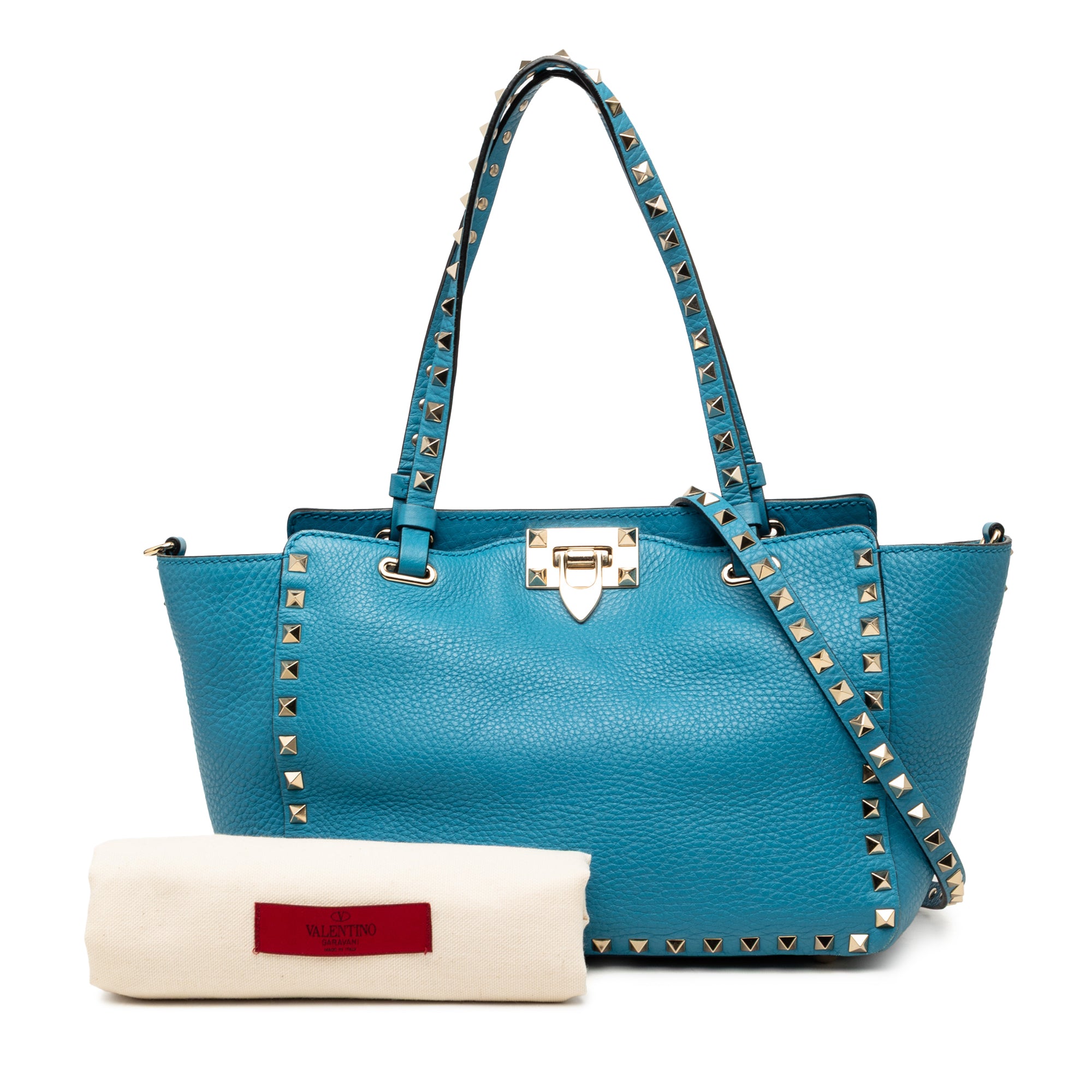 Small Grained Calfskin Rockstud Trapeze Satchel - Image 8