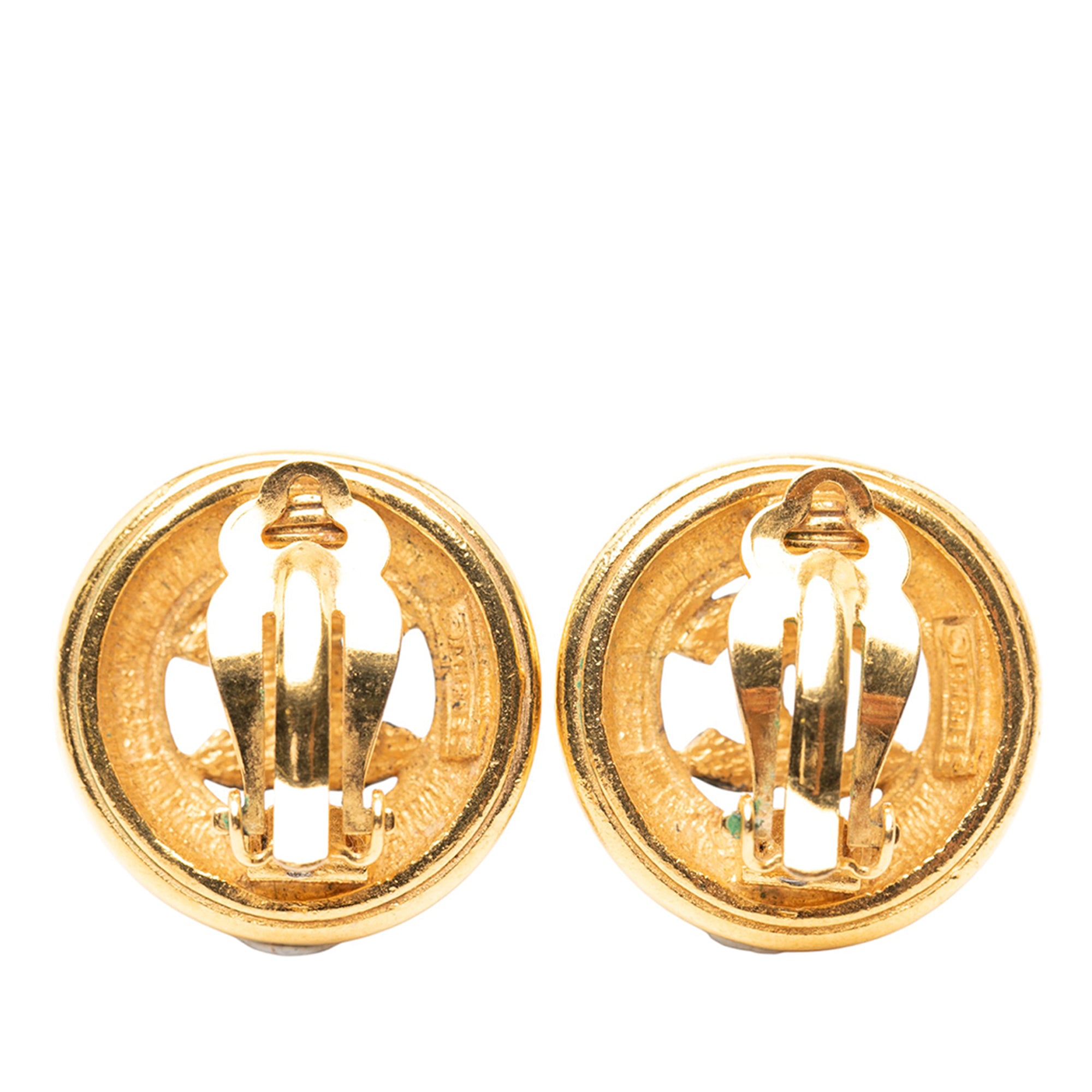 CC Gold Plated Round Clip on Earrings - Image 2