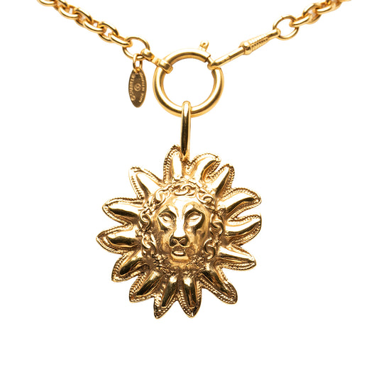 CC Gold Plated Leo Lion Sun Medallion Pendant Necklace - Image 1