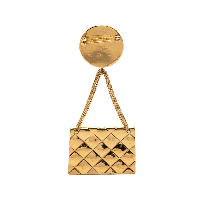 CC Gold Plated Quilted Flap Bag Medallion Brooch - Image 2