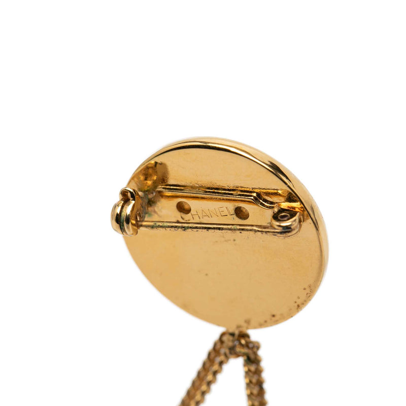 CC Gold Plated Quilted Flap Bag Medallion Brooch - Image 3