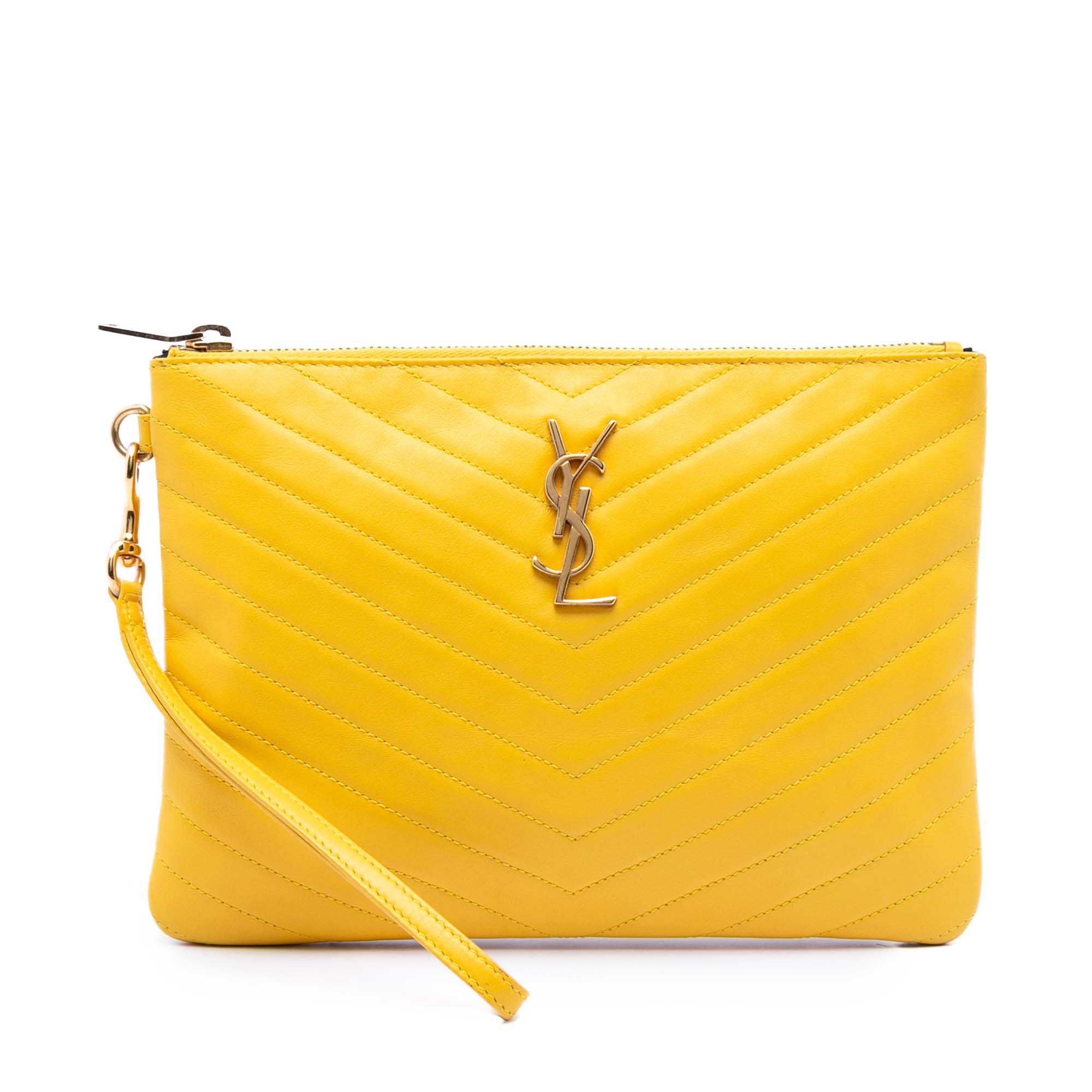 Chevron Leather Monogram Zip A5 Wristlet Pouch - Image 1