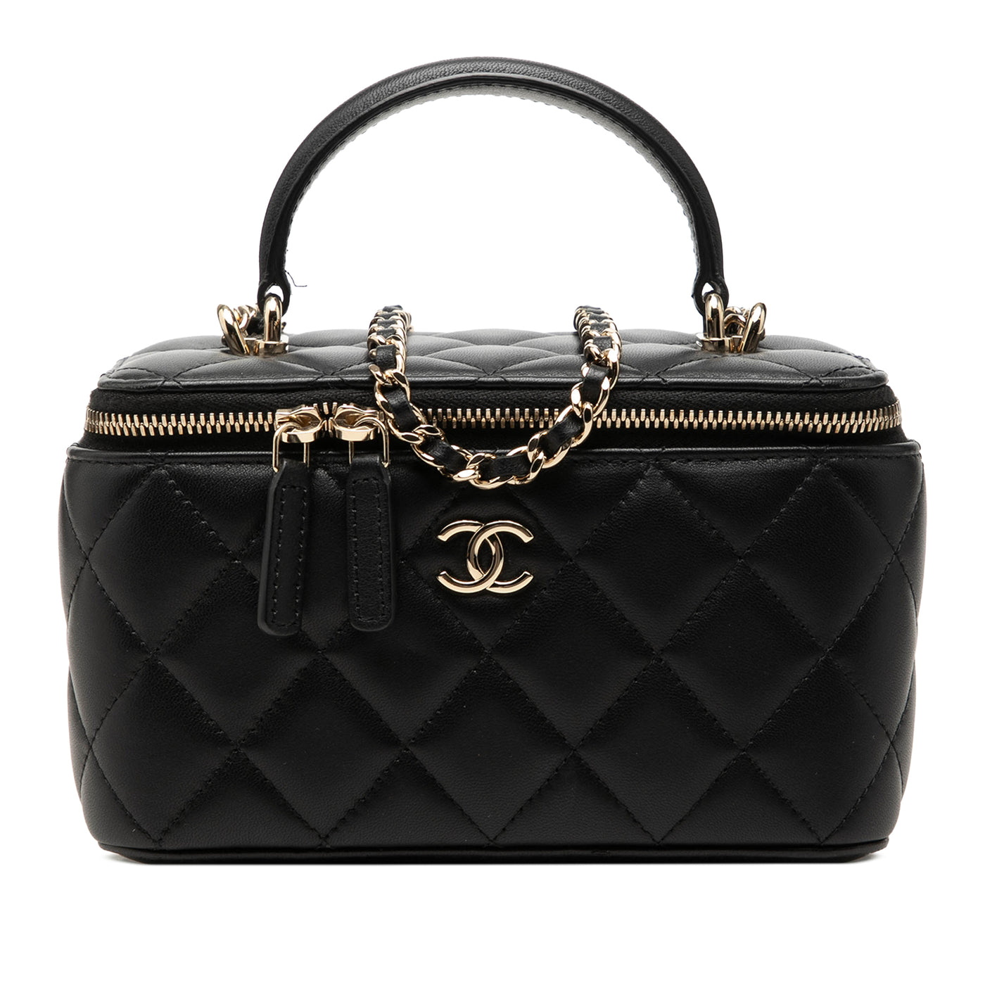 Small Lambskin Top Handle Vanity Case with Chain - Image 1