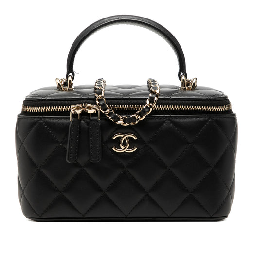 Small Lambskin Top Handle Vanity Case with Chain - Image 1