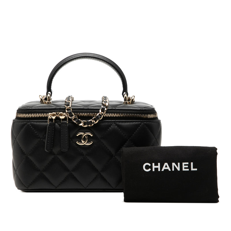 Small Lambskin Top Handle Vanity Case with Chain - Image 8