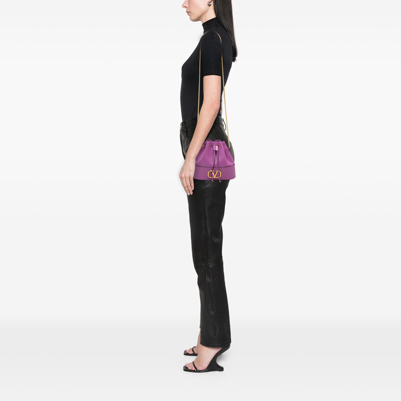 Mini Nappa VLogo Signature Chain Bucket Bag - Image 6