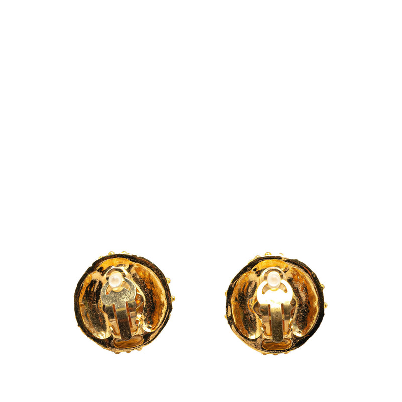 Gold Plated Round Faux Pearl Rhinestones Clip on Earrings - Image 2