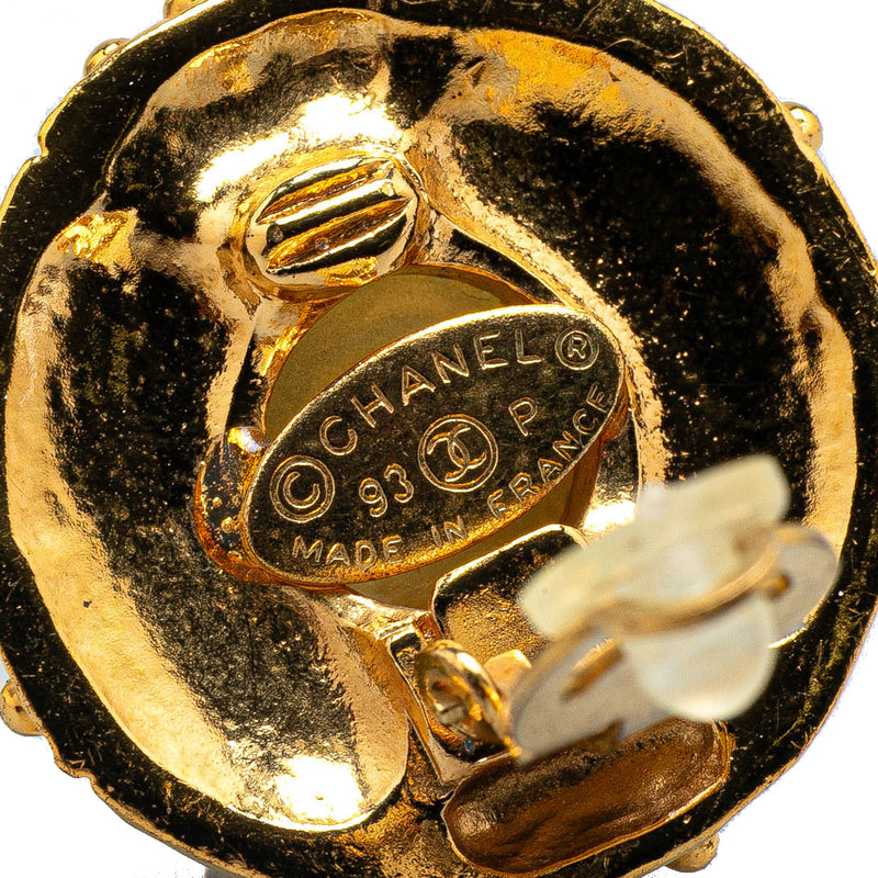 Gold Plated Round Faux Pearl Rhinestones Clip on Earrings - Image 3
