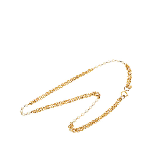 CC Gold Plated Faux Pearl Double Strand Necklace - Image 1